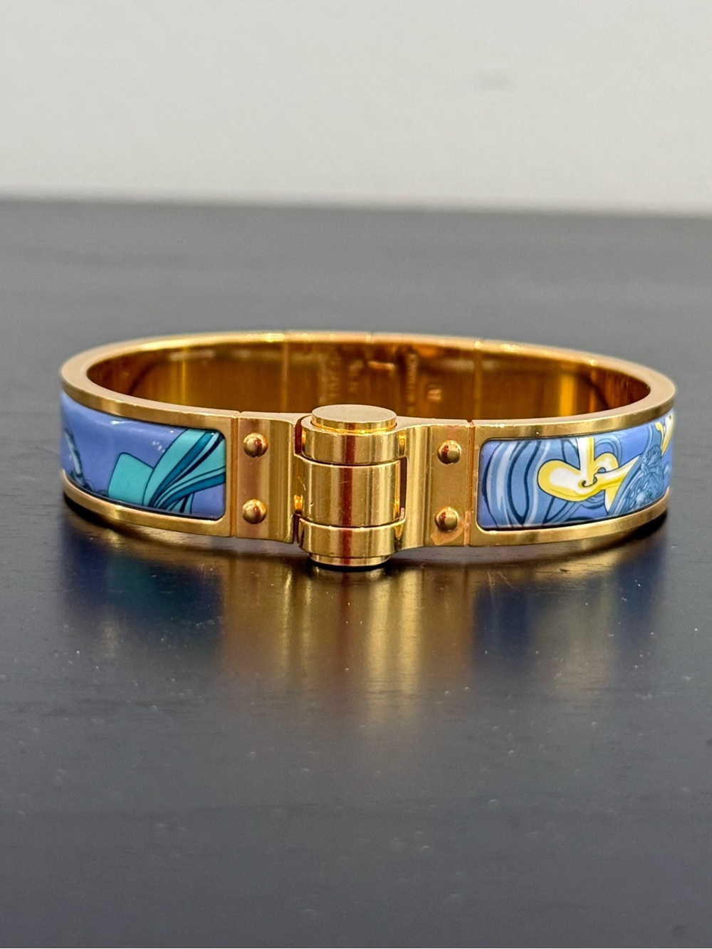Hermès Paris Brides de Gala Blue Enamel Bangle Bracelet